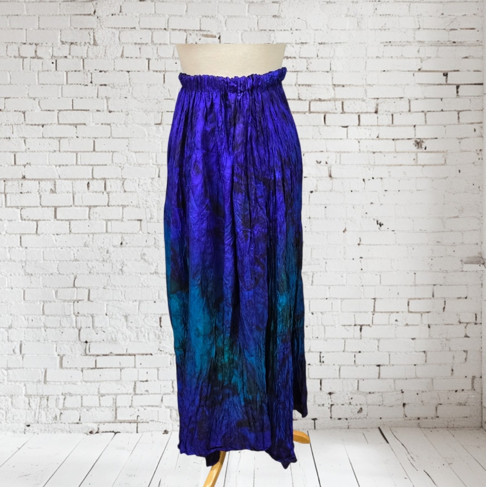 VTG Silk Bijoux Wearable Art Elegant Silk Tie Dye Skirt Peacock Colors Bohemian